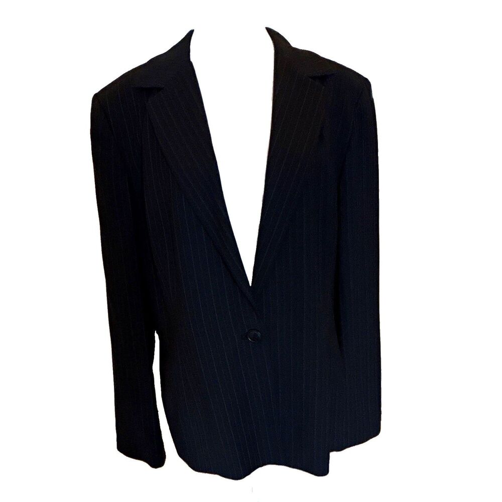 Ann Taylor LOFT Women's Black Pinstripe Wool Blend Lined Blazer Size 16